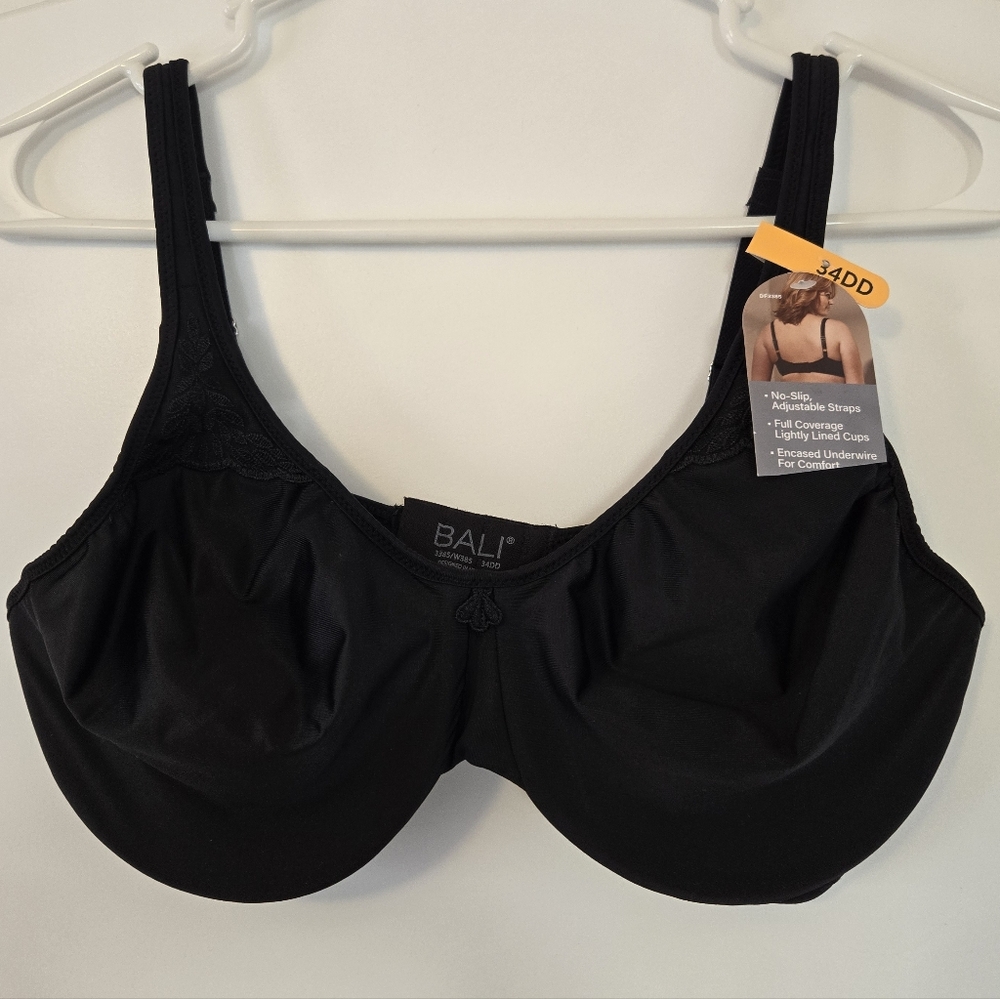 NWT Bali Black Full Coverage Underwire Bra Size 34DD